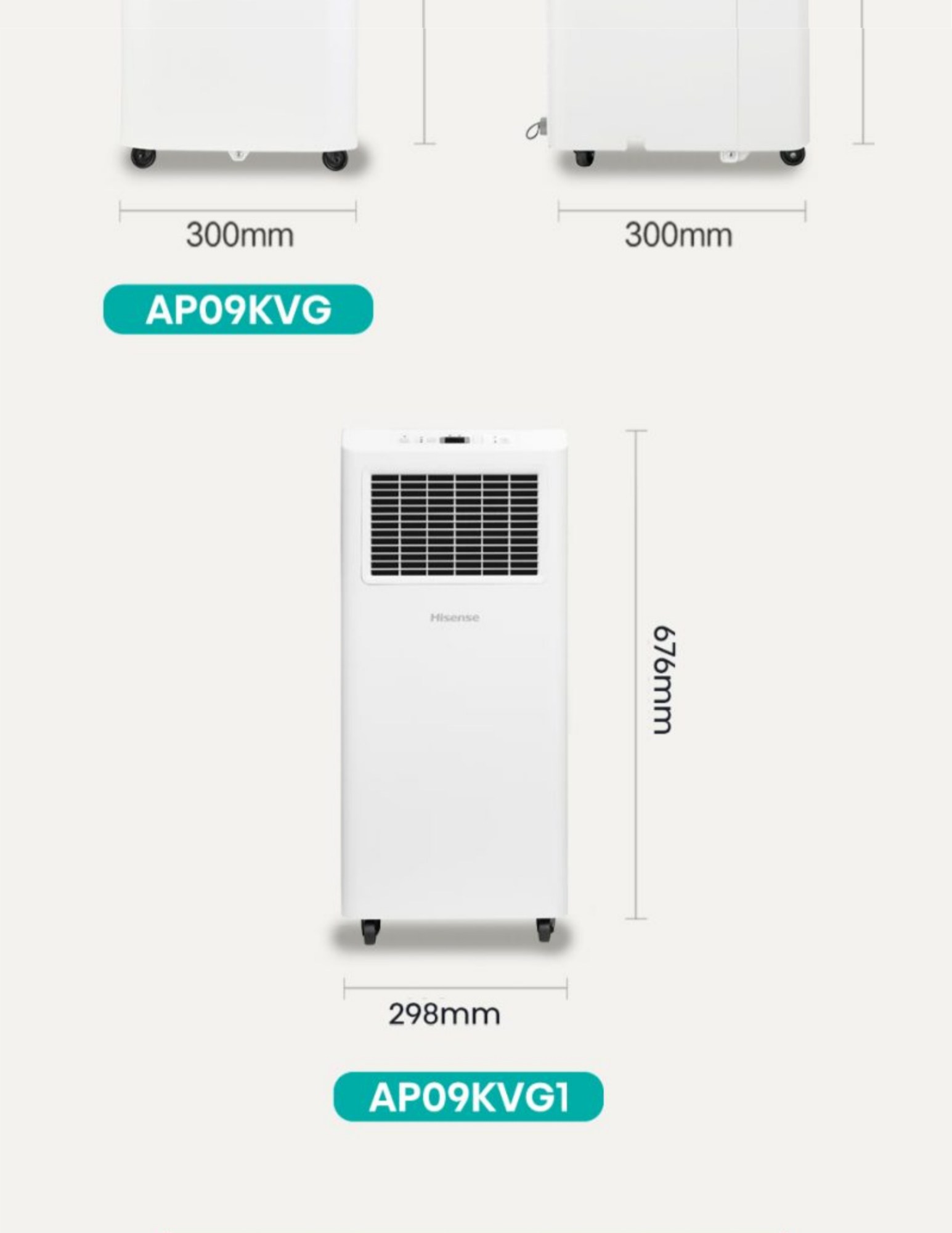 Hisense portable air conditioner AP09KVG1 dimensions