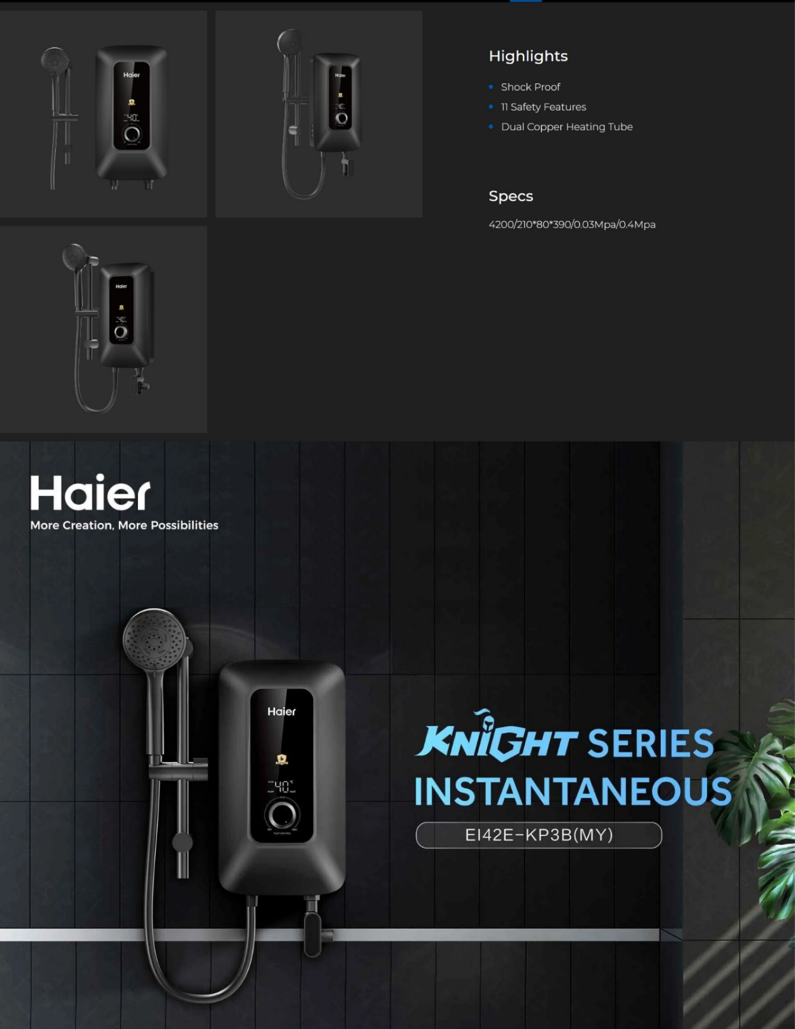 Haier Knight Series instant water heater wall mounted