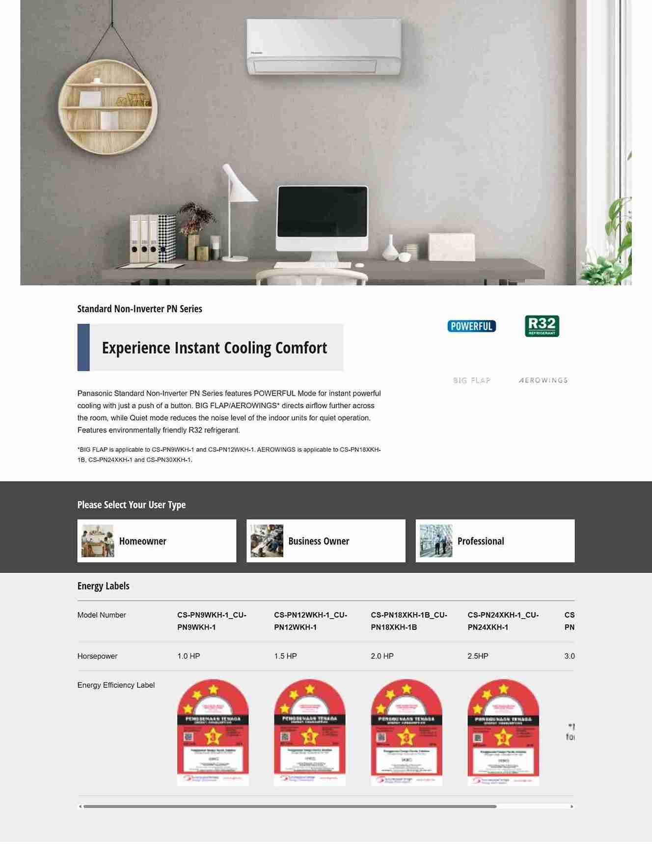 Panasonic PN Series air conditioner overview.