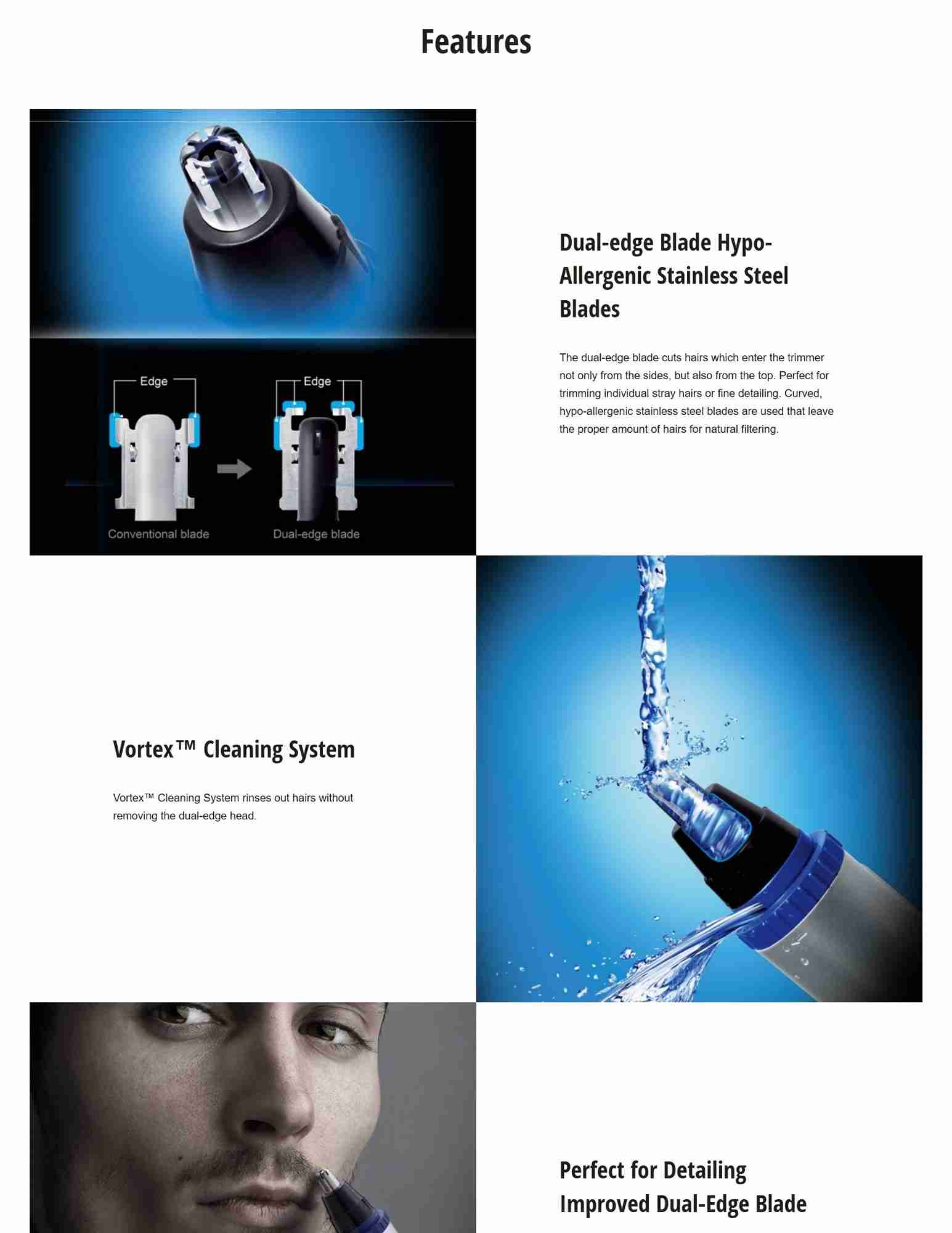 Hypoallergenic stainless steel for precise trimming.