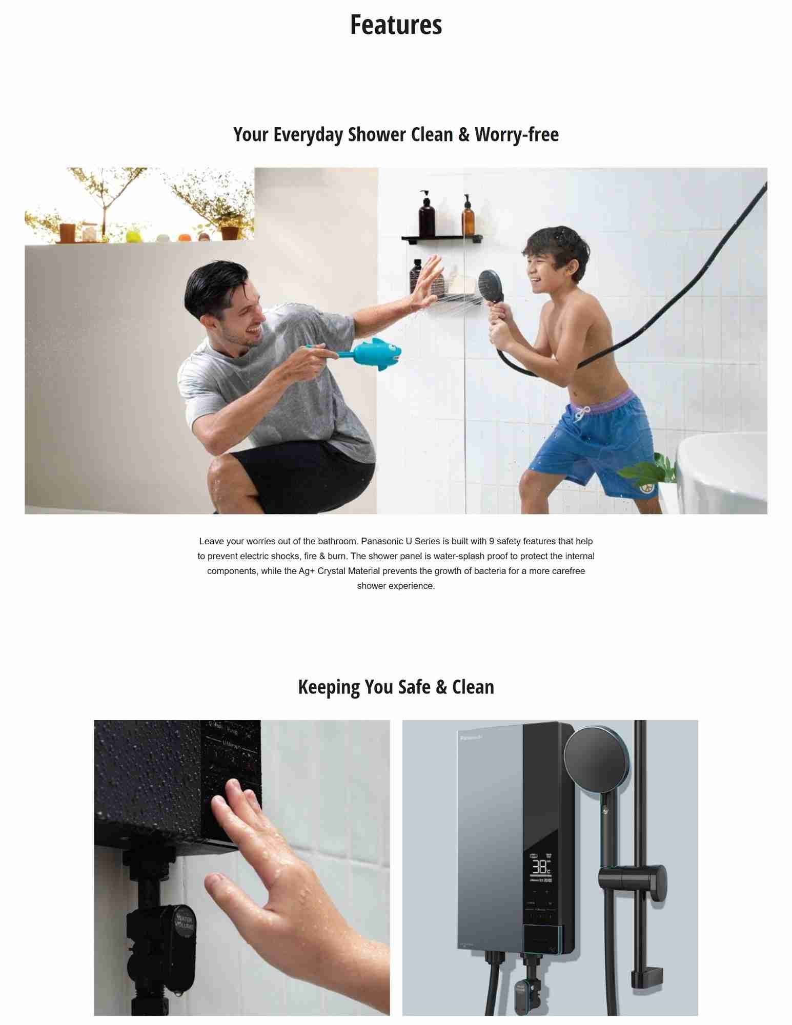 Father and son enjoying a shower with safety features.