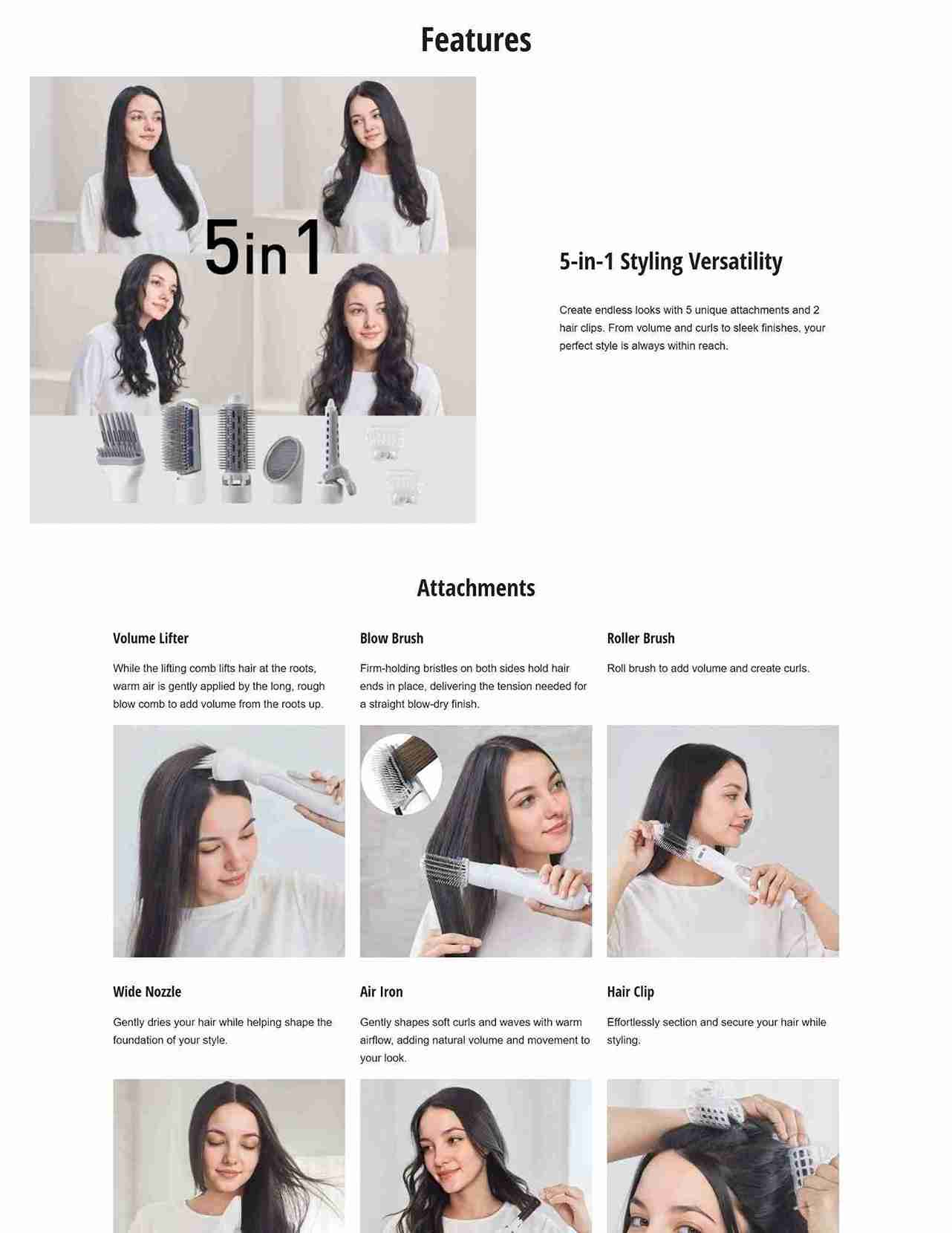 Create stylish hairstyles with the 3-in-1 blow brush.