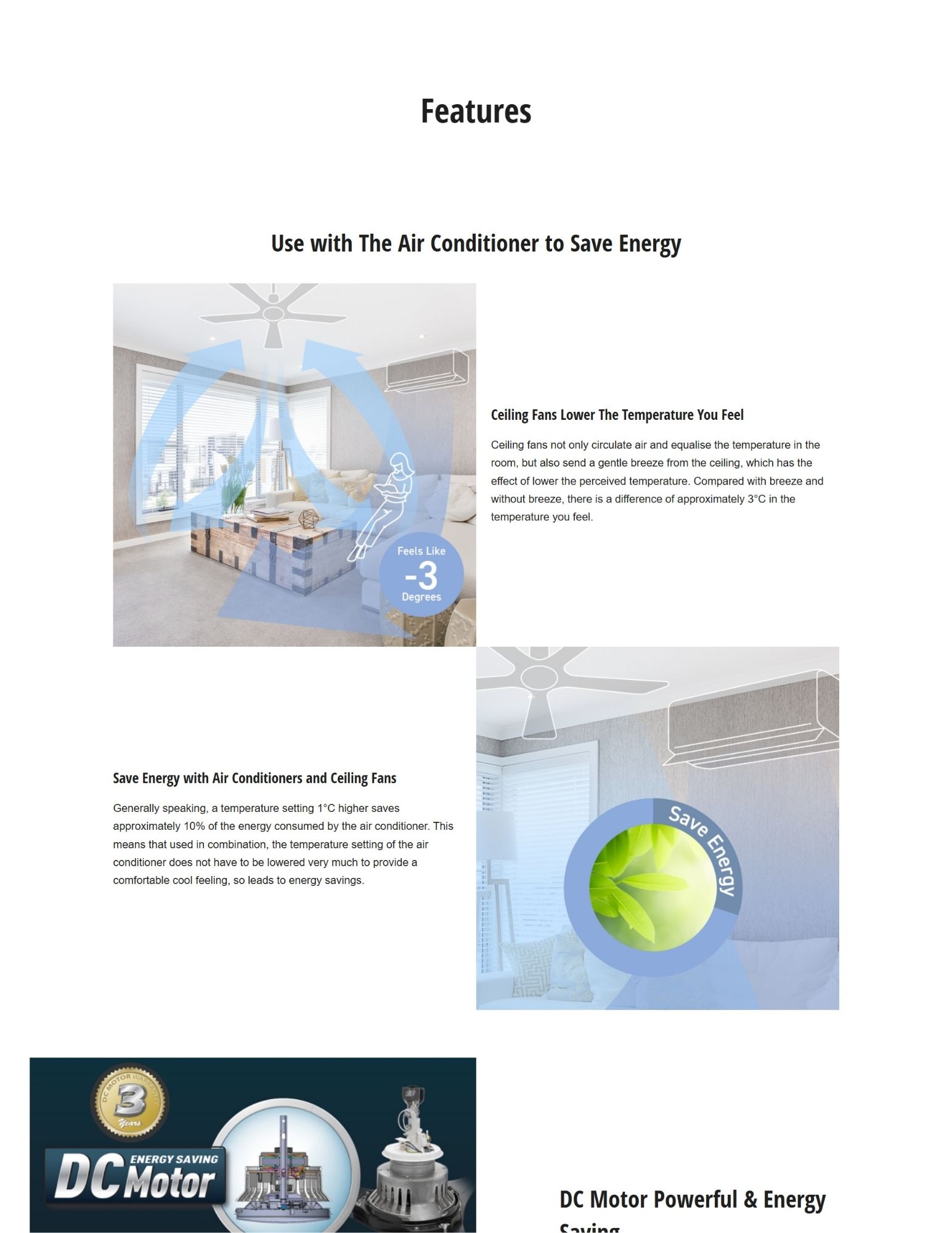 Ceiling fan works with air conditioner to reduce energy use