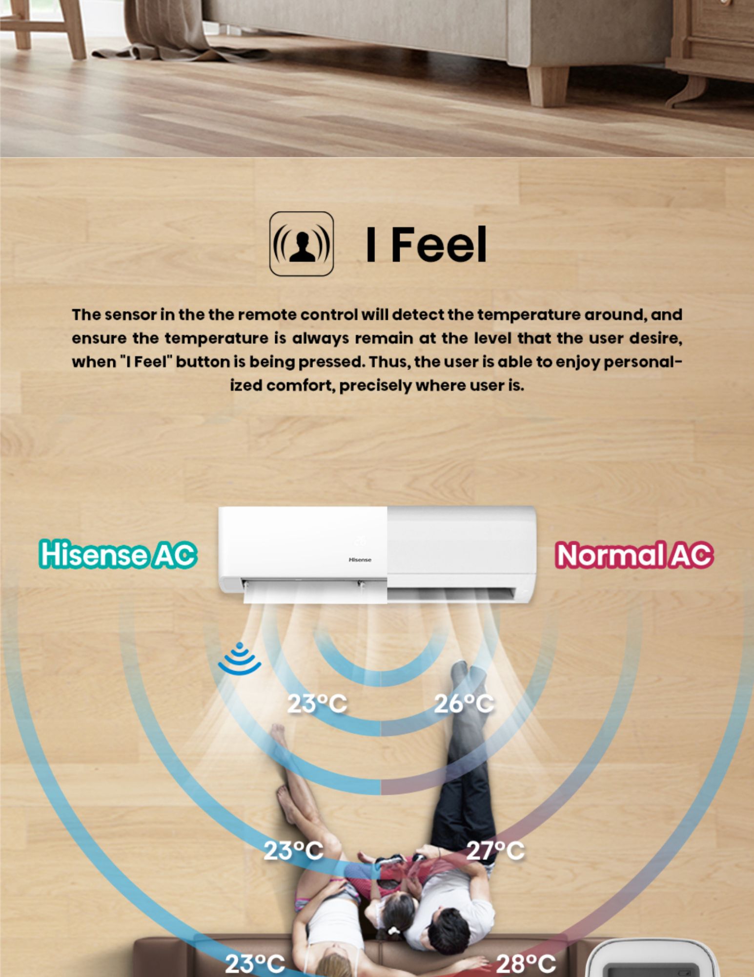 I FEEL sensor adjusts temperature for personal comfort