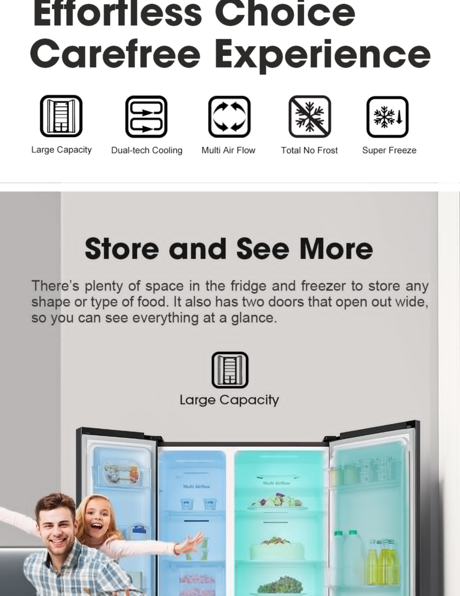 Hisense fridge features icons large capacity no frost