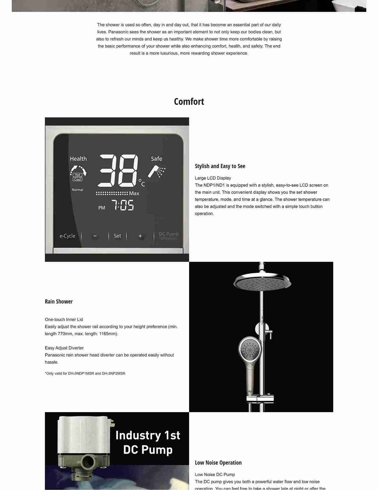 Luxury shower with wall-mounted heater and rain shower