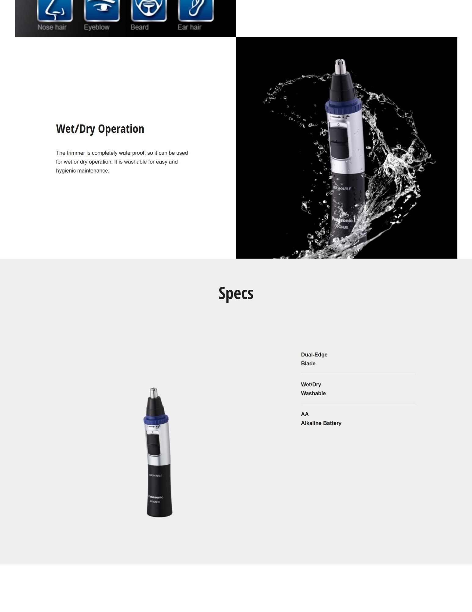 Rinses hair without removing the blade.