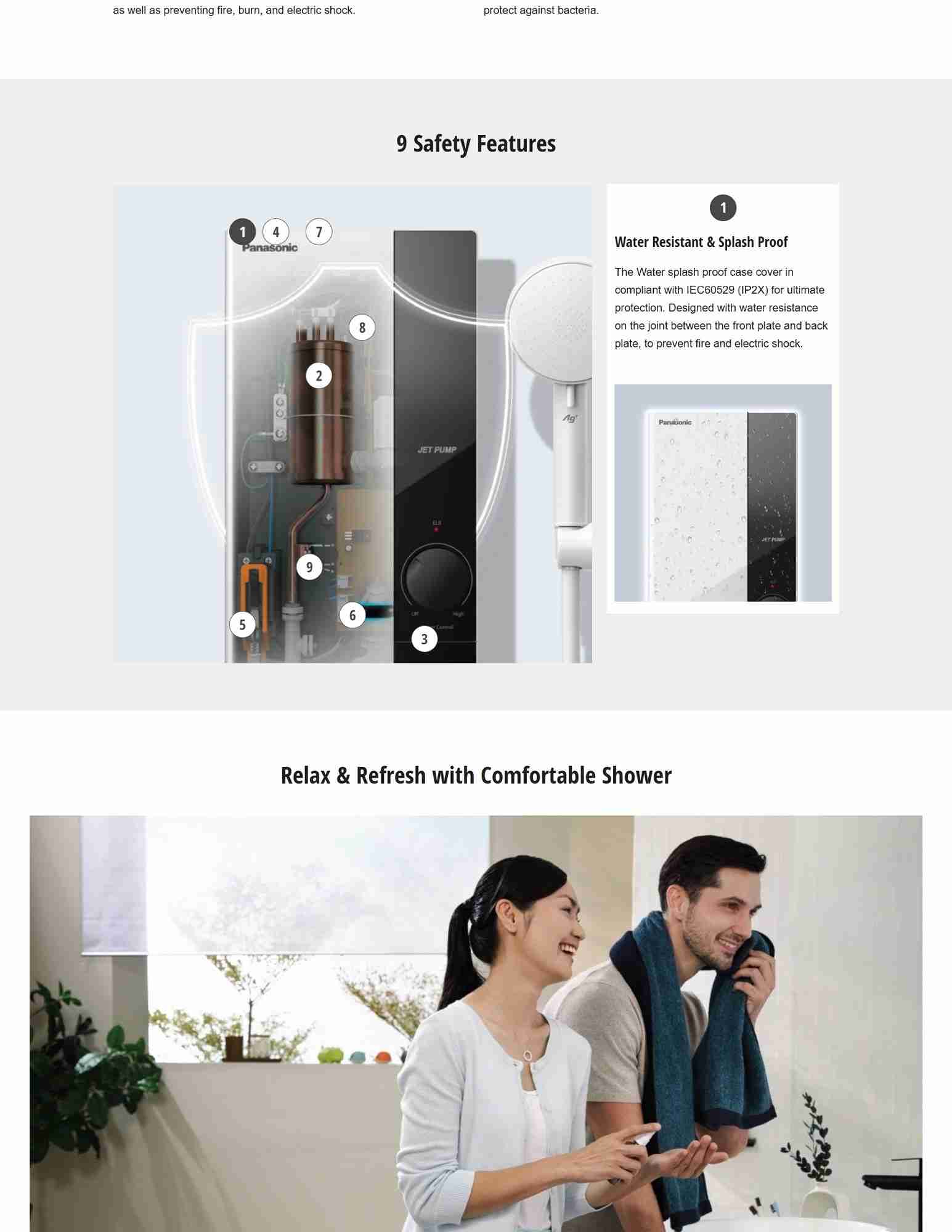 Panasonic shower system with antibacterial features.