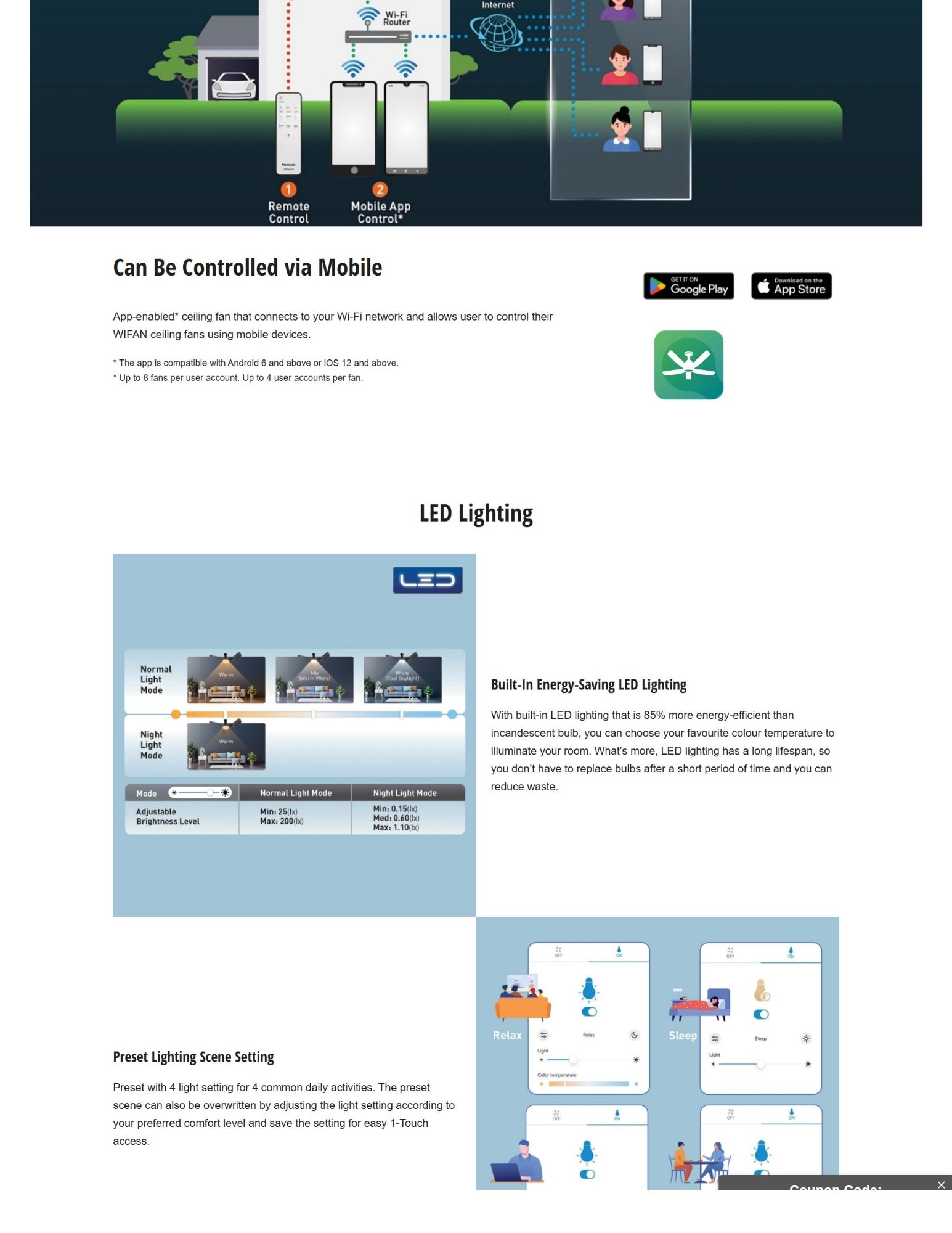 WiFi ceiling fan allows remote control via mobile app