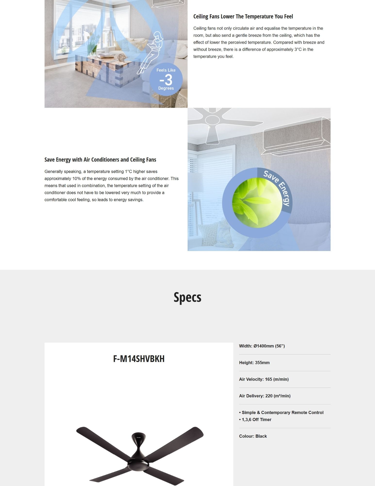Ceiling fan lowers perceived temperature for cooler comfort