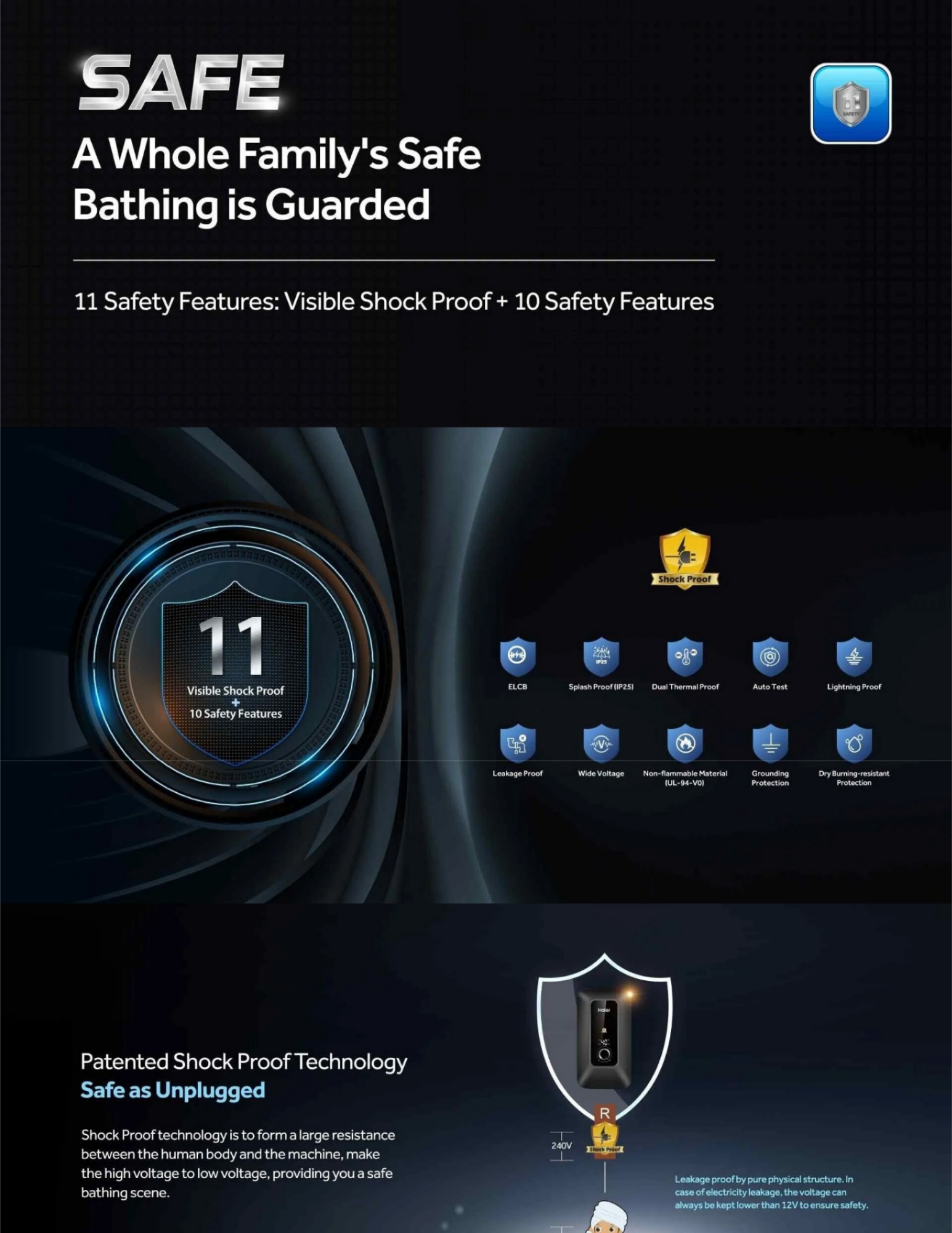 Haier water heater safety and comfort feature highlights