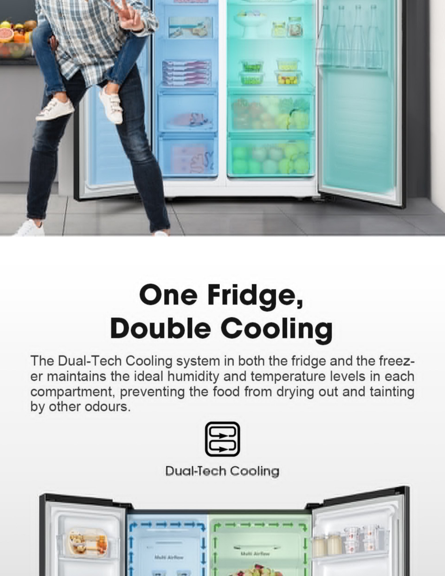 Hisense large capacity side by side fridge interior view