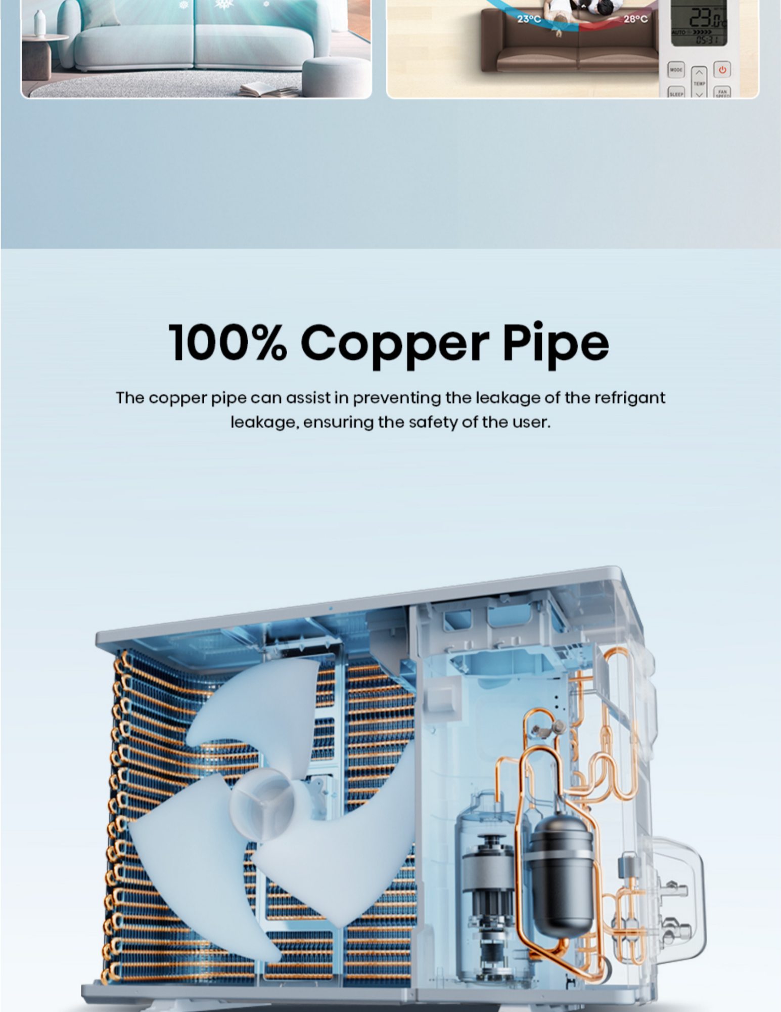 Hisense 100 percent copper pipe durable cooling system