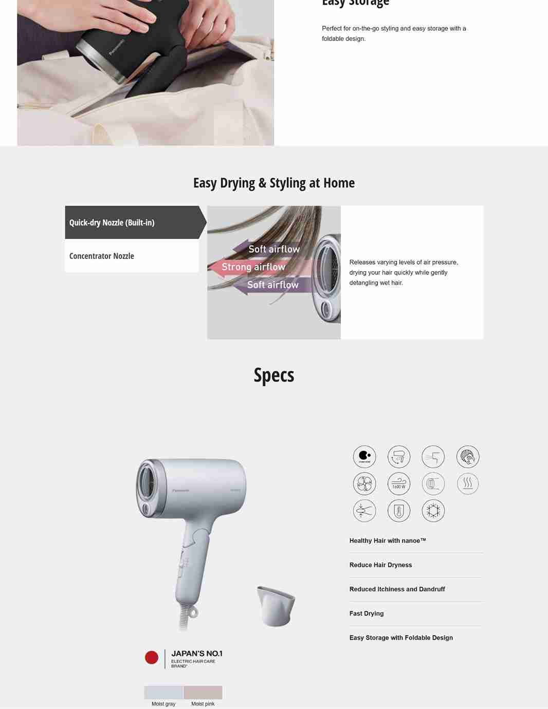 Boosts Scalp Moisture: nanoe™ hydrates scalp and hair.