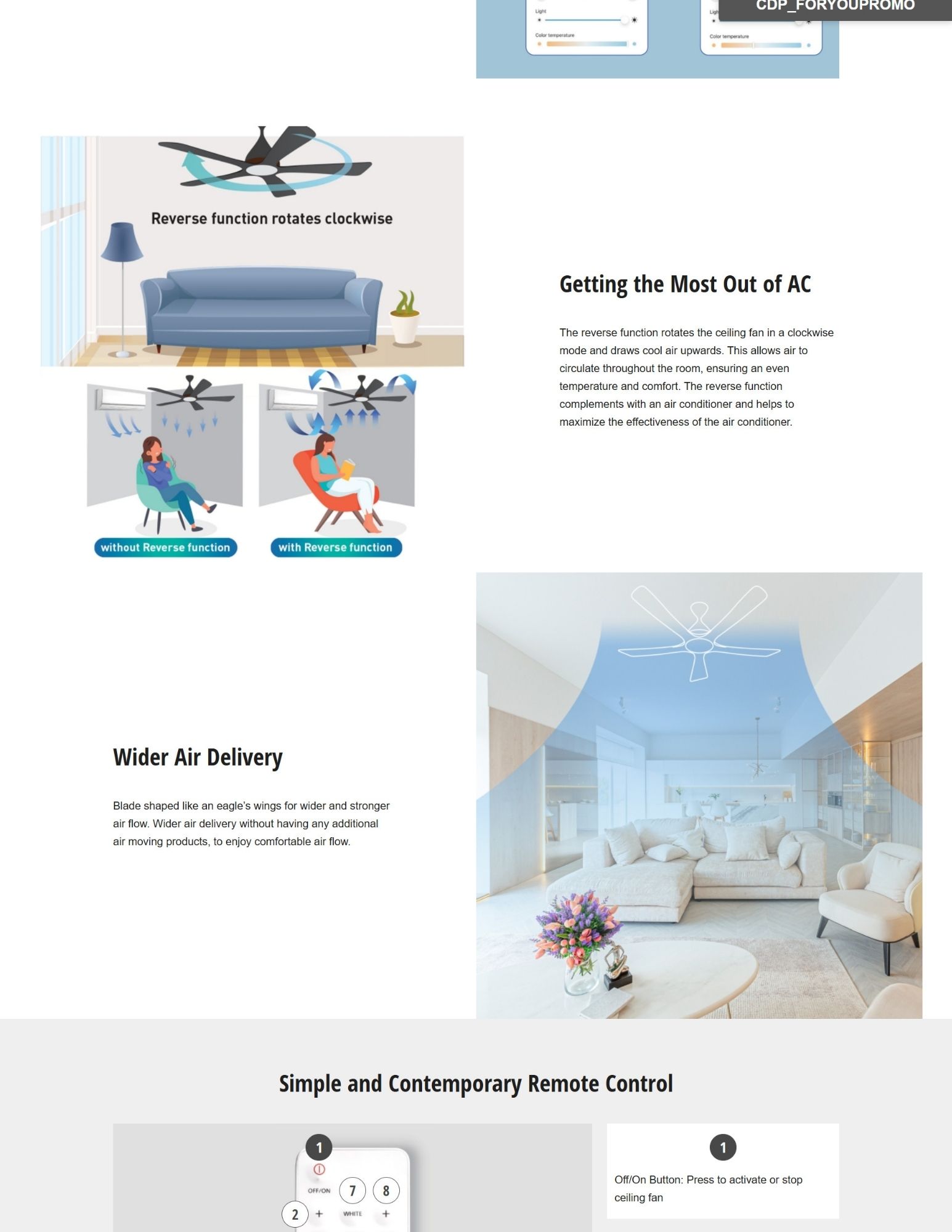 Wide air delivery spreads cool air evenly across room