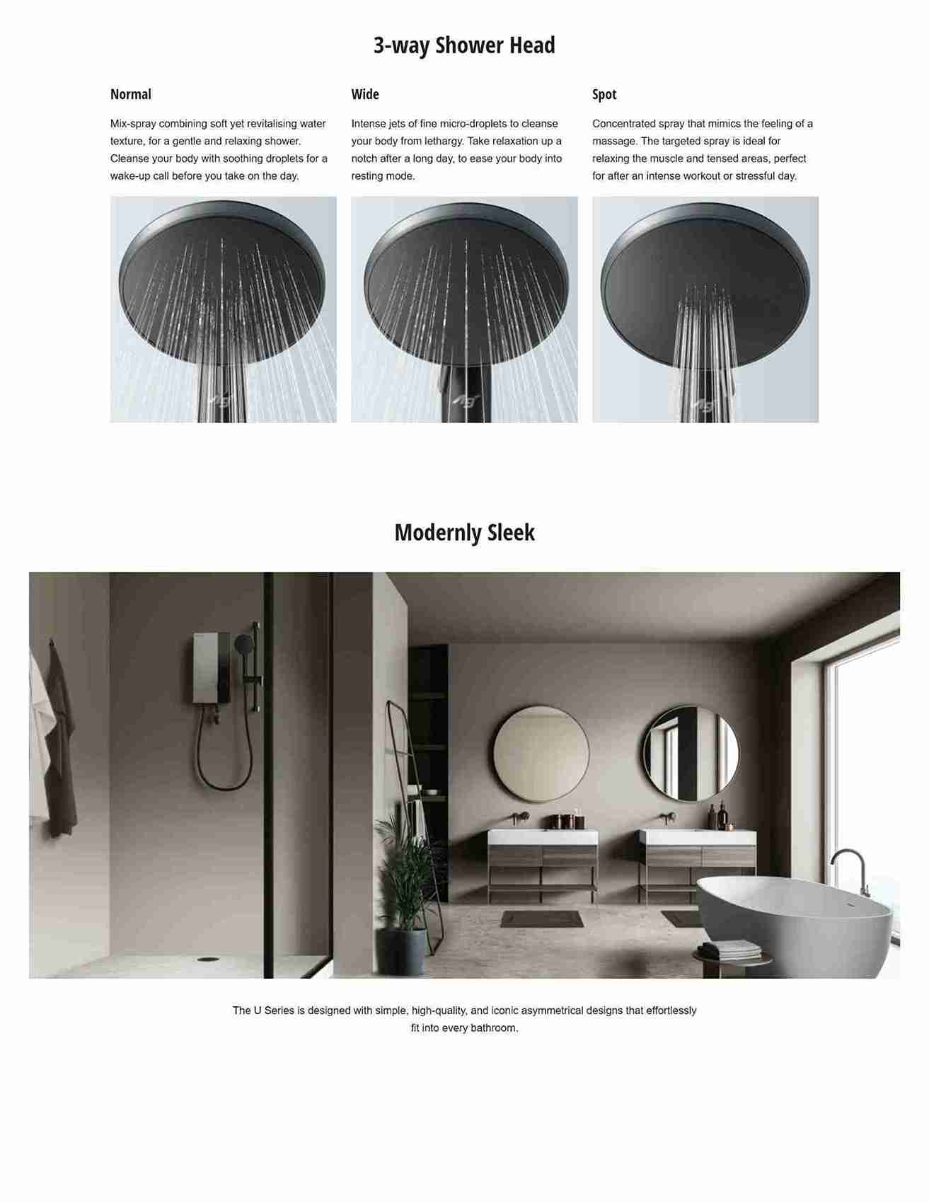 Panasonic U Series shower with sleek design.