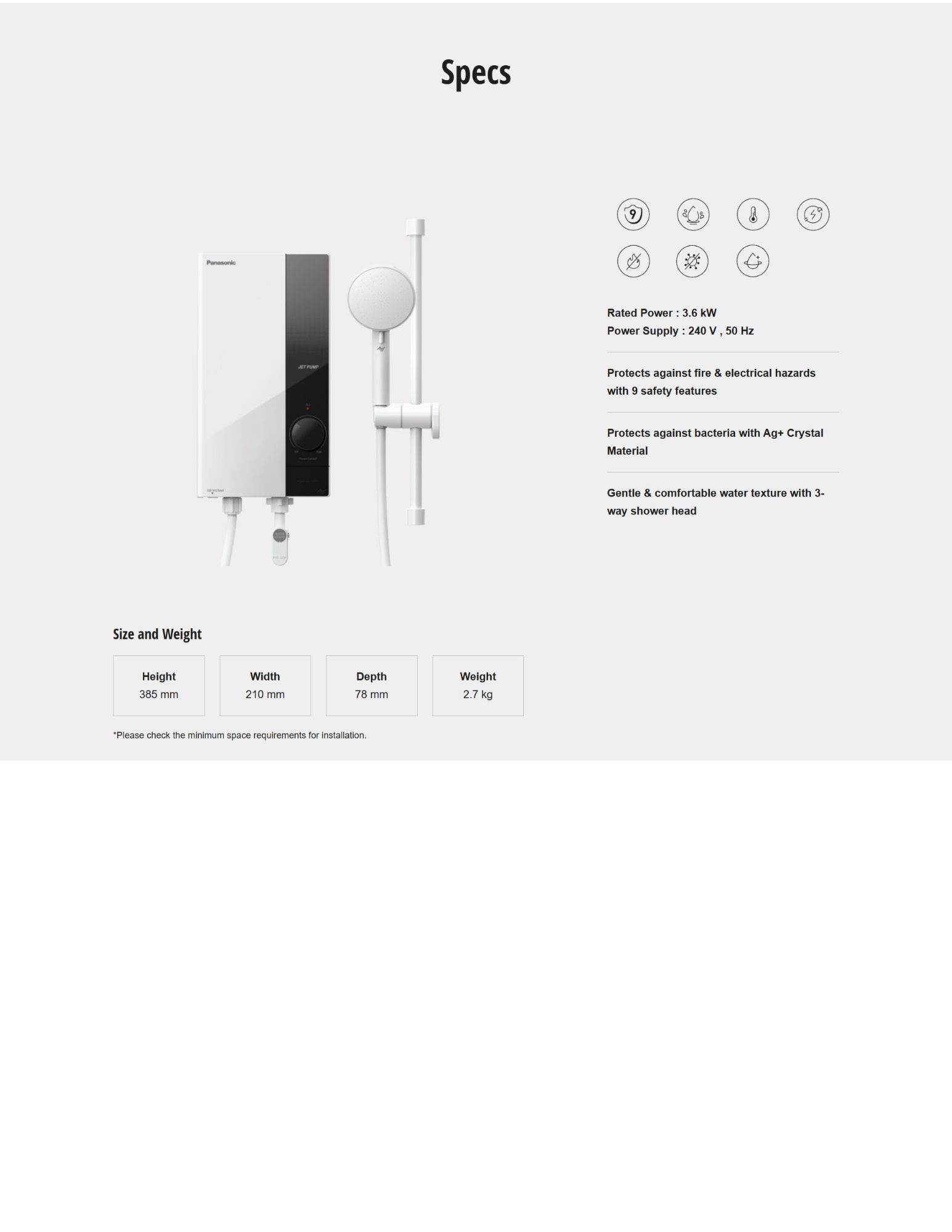 Shower control panel showing hot & cool temperature settings.