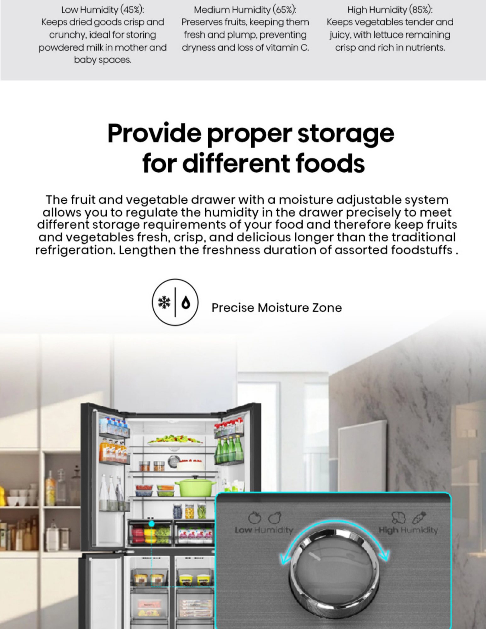 Flexible drawer with multi temperature food storage modes