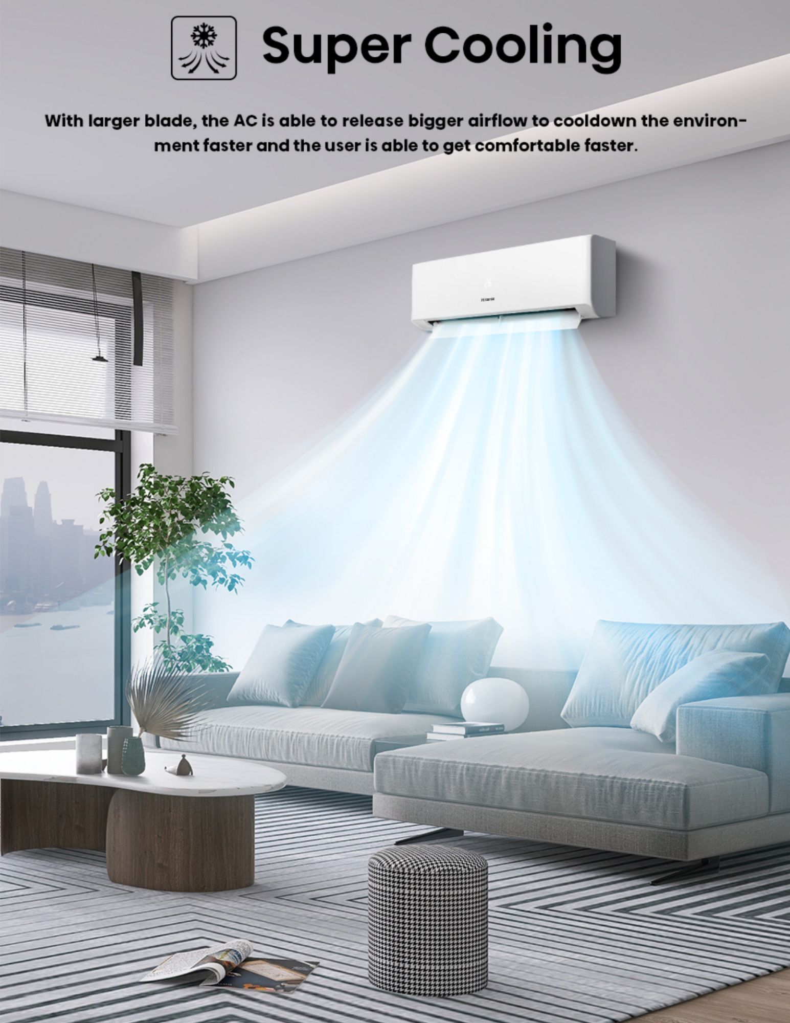 Hisense super cooling fast airflow living room scene