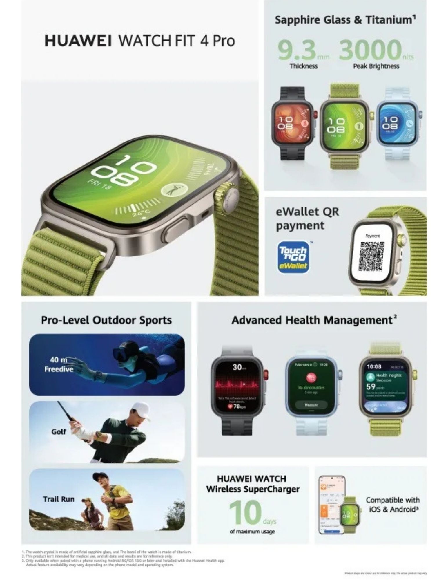 Huawei Watch Fit 4 Pro with sapphire glass, sports and health features