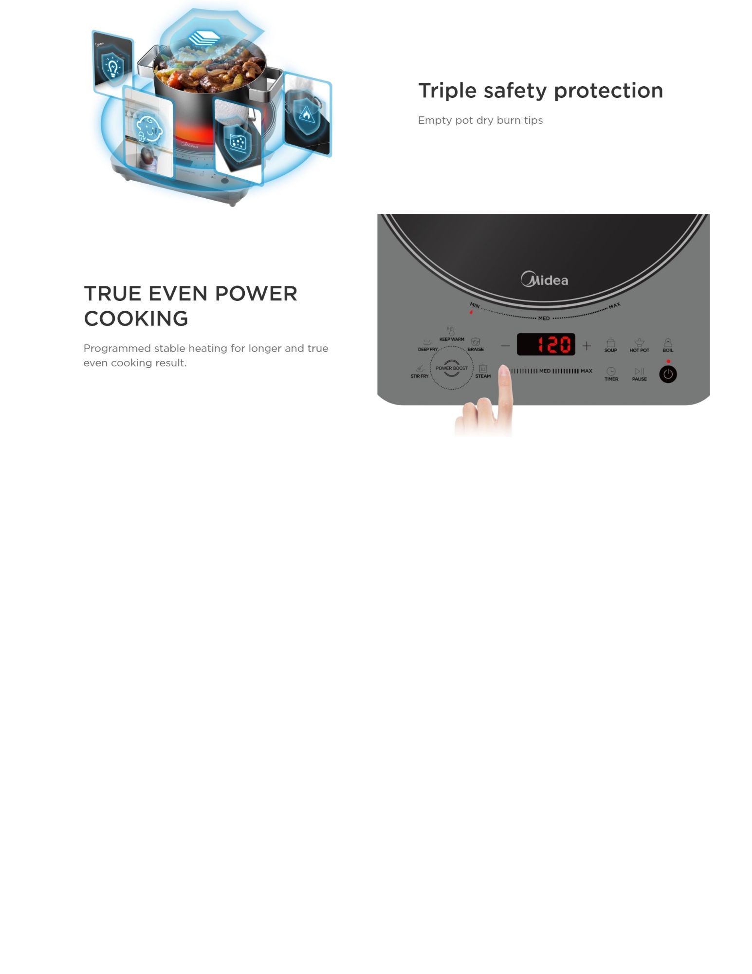 Induction cooktop with large zone and constant wave power