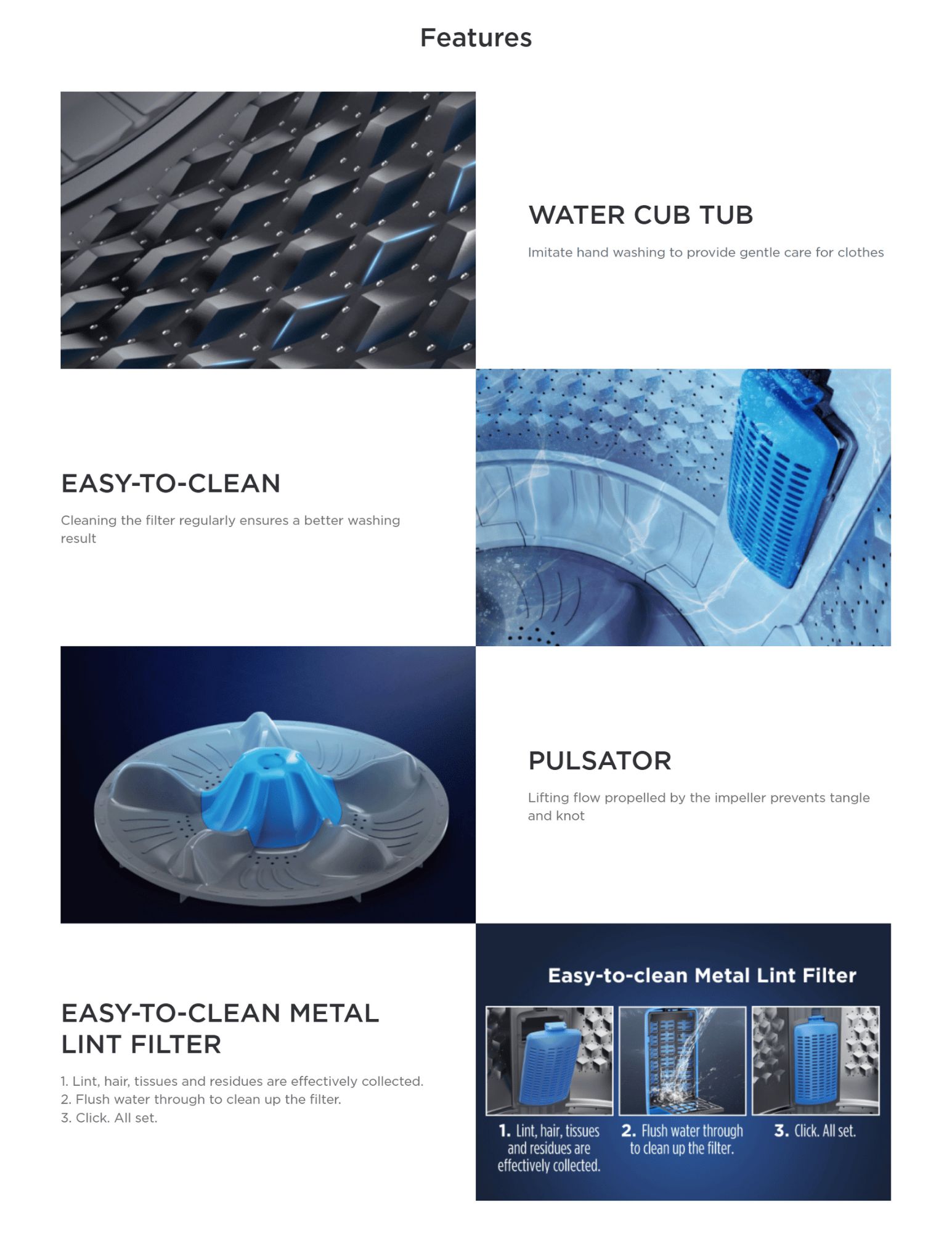 Midea top load washer with pulsator wash and metal lint filter