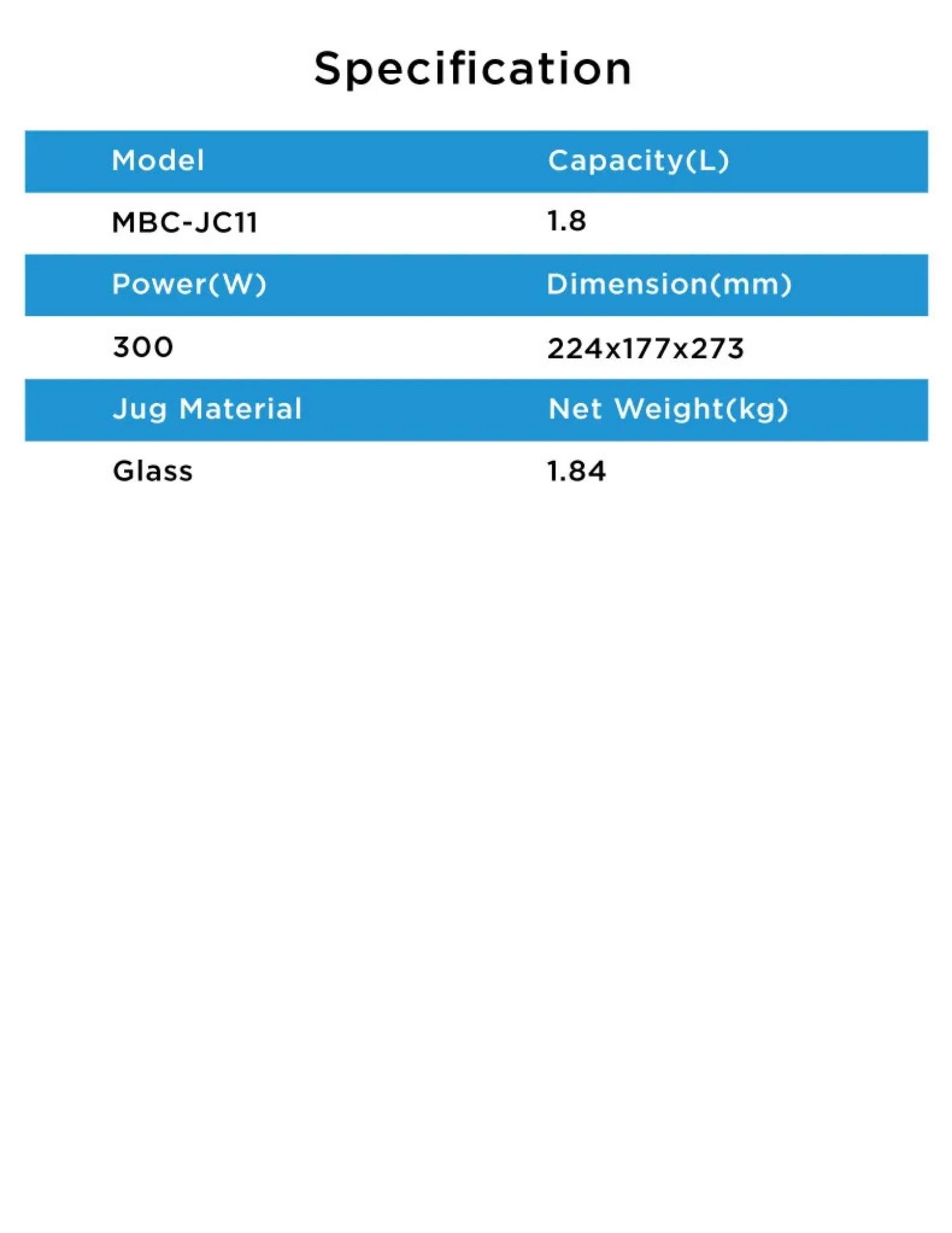 Midea chopper MBC-JC11 specifications