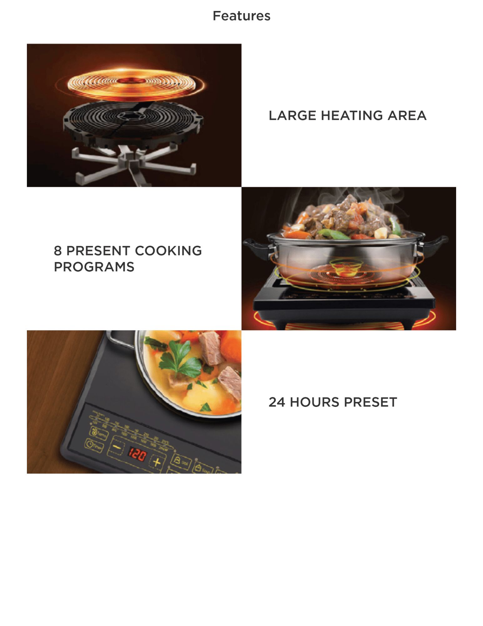 Electric induction cooker with large heating area and touch control