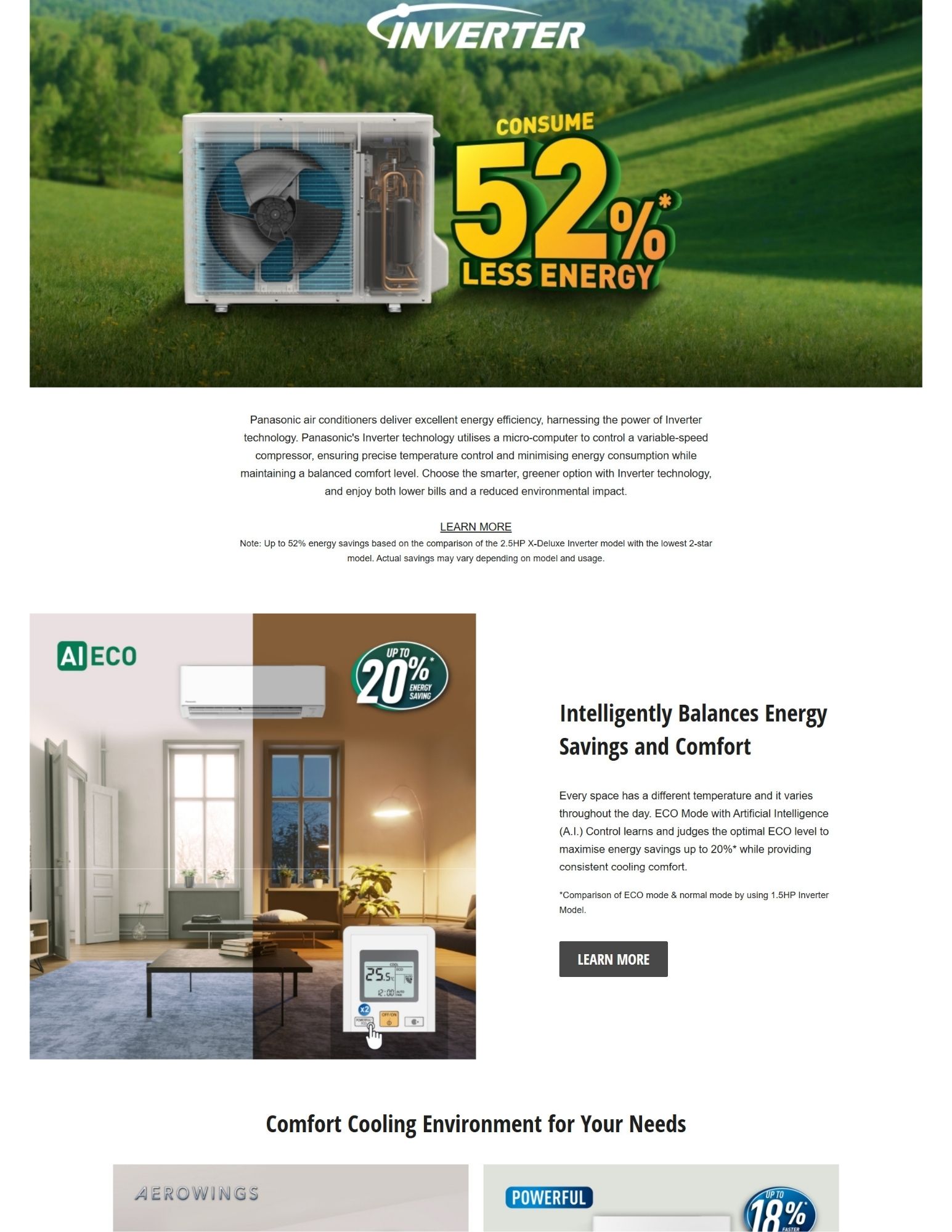 Panasonic inverter AC saves up to 52% energy