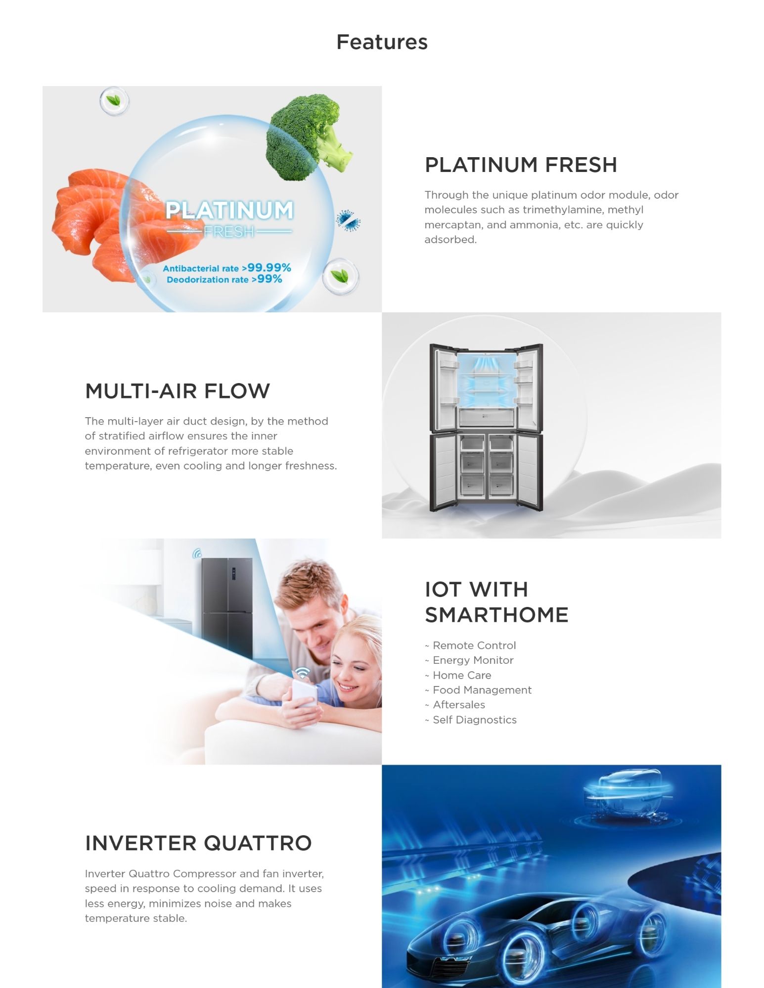 Refrigerator features with platinum fresh, airflow and inverter