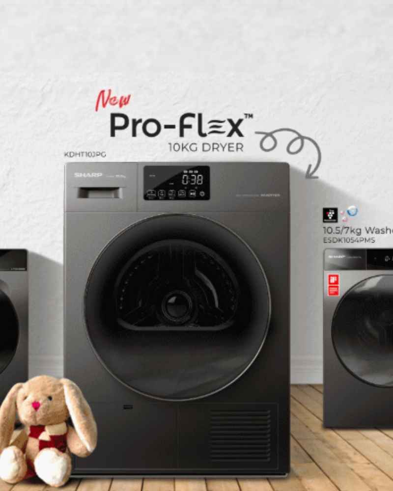 The new Sharp Heat pump technology on Washing machine. Pro Flex technology