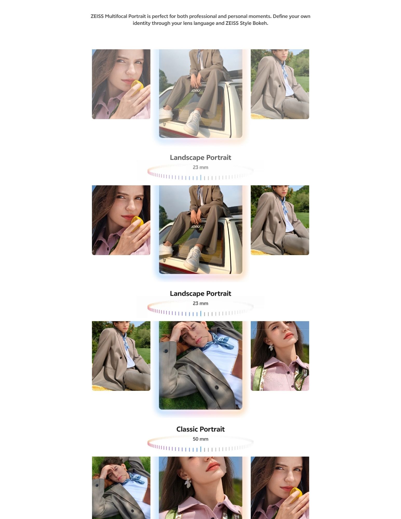 ZEISS multifocal portraits showing landscape, classic and close-up modes