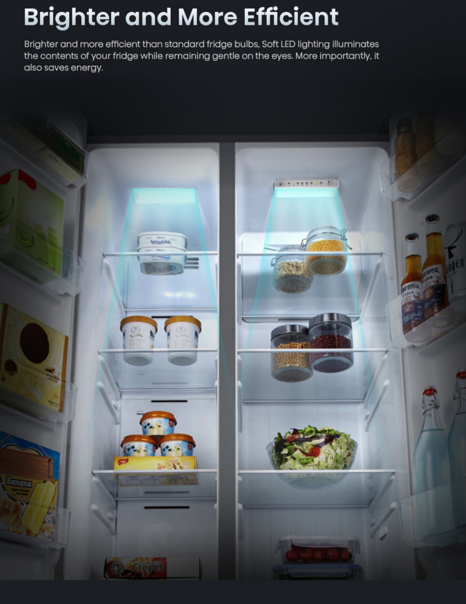 Hisense fridge soft LED lighting bright interior storage