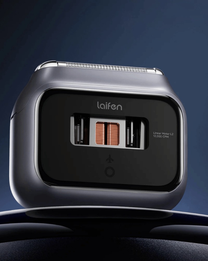 Close-up of the Laifen P3 Pro shaver with dual linear motors.