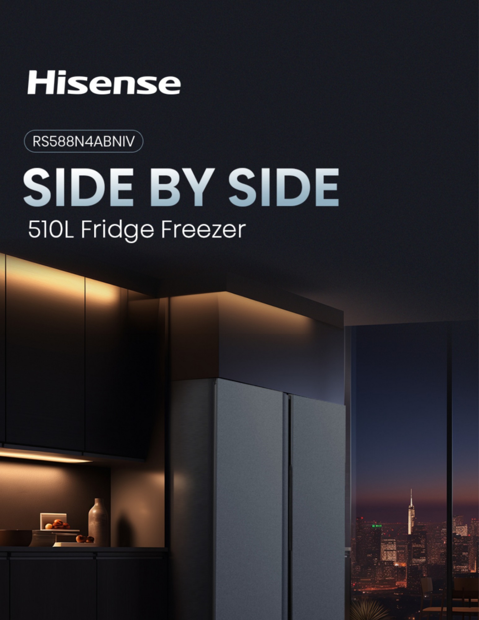 Hisense 510L side by side refrigerator kitchen view