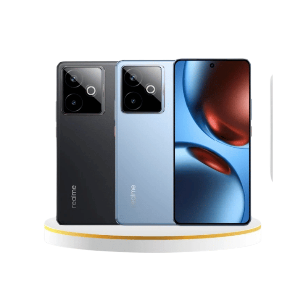 Realme smartphone lineup showing black and blue color options