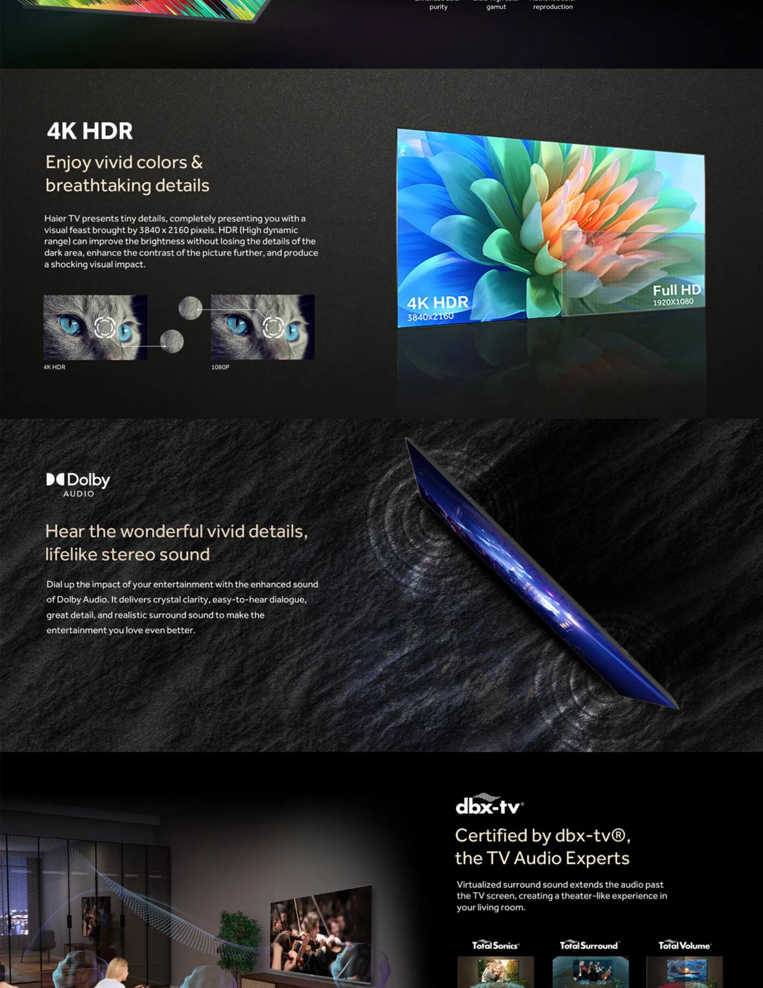 Haier HQLED 4K HDR TV vivid colors and sharp details