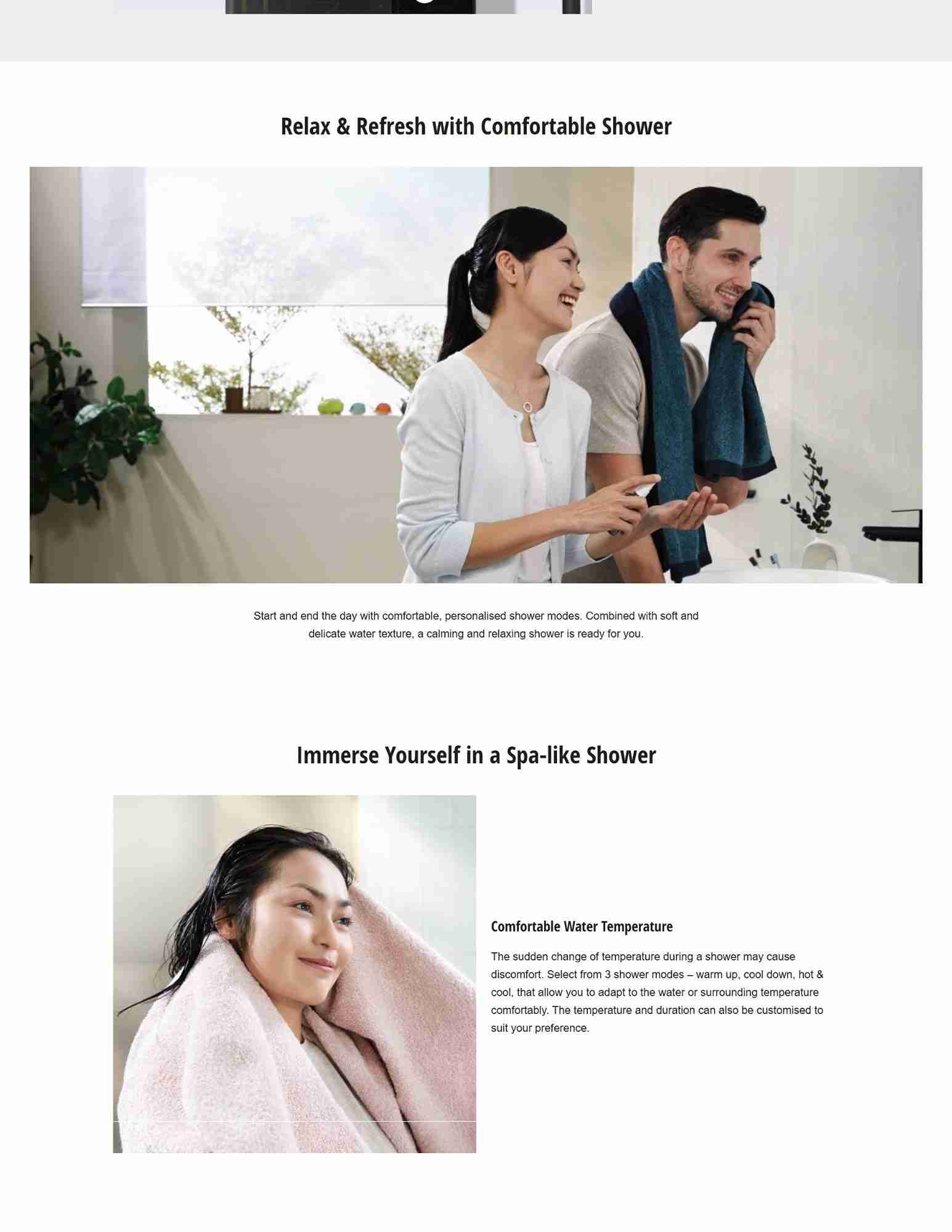 Close-up of water-resistant shower unit with safety features.