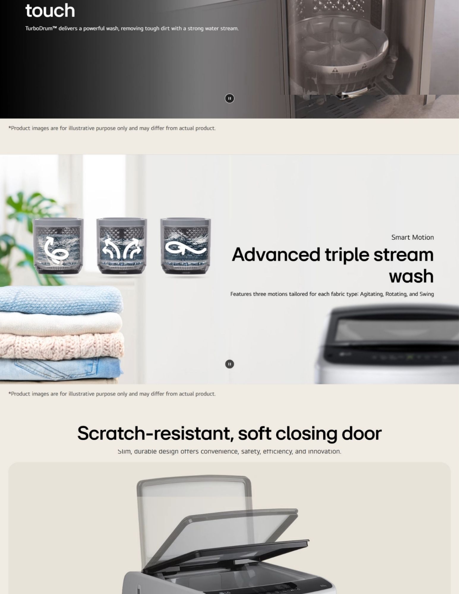 Soft closing lid of washing machine with a hardened tempered glass lid ensuring durability and scratch resistance.