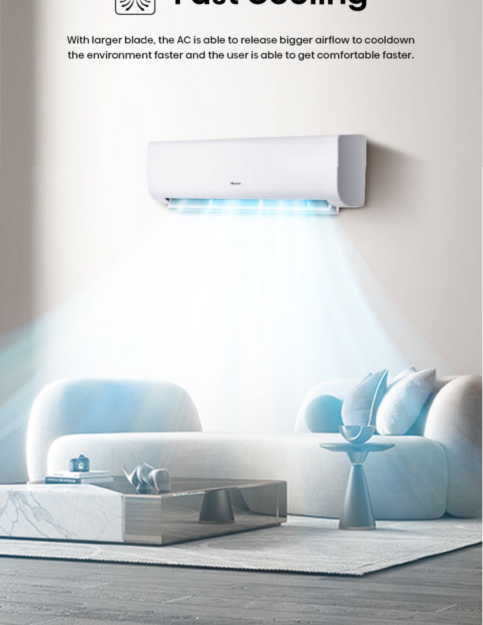 Hisense air conditioner fast cooling wide airflow