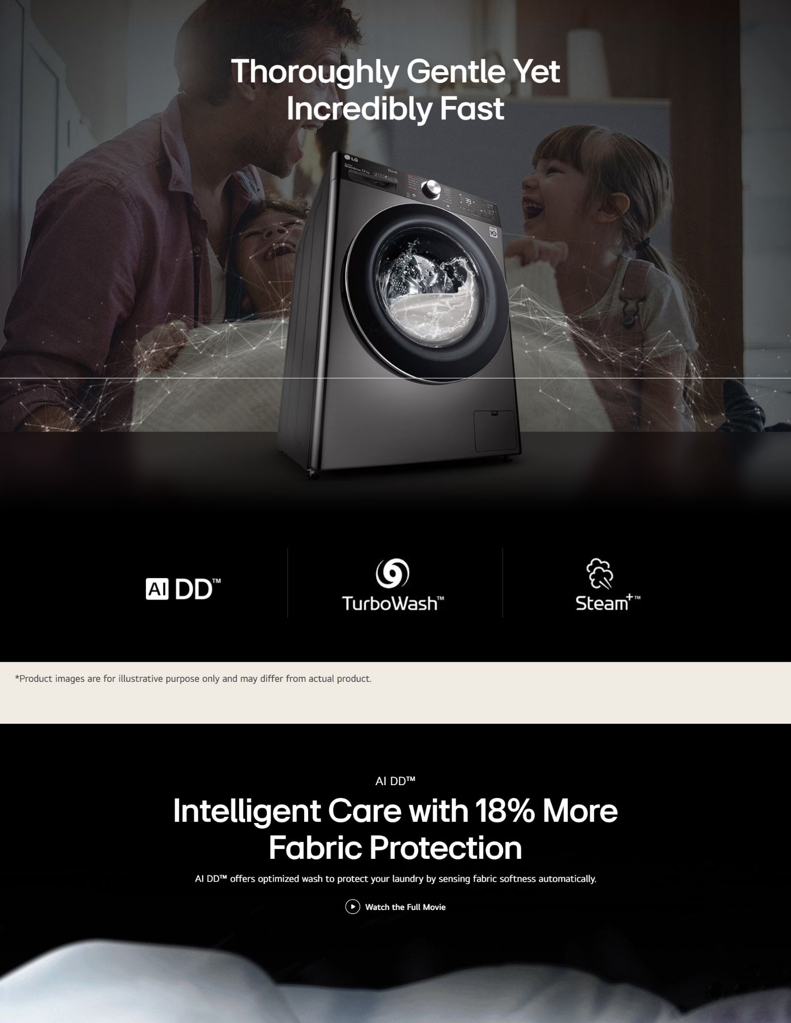 LG AI DD washer with fast and gentle wash care