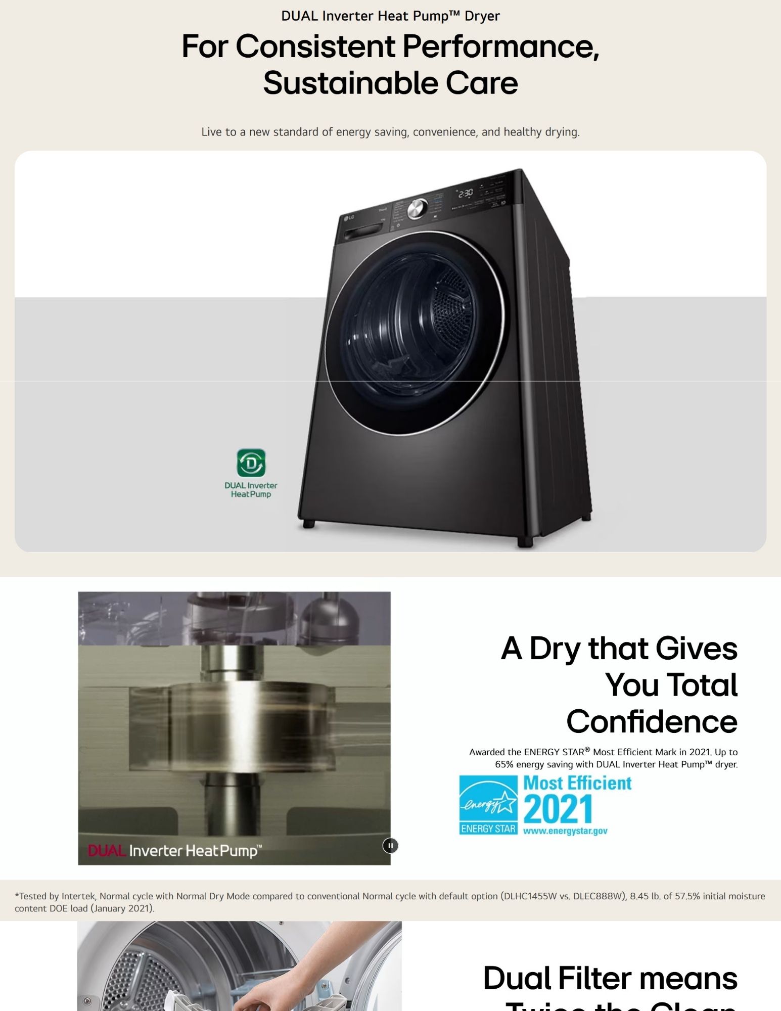 LG Dual Inverter Heat Pump dryer for efficient drying
