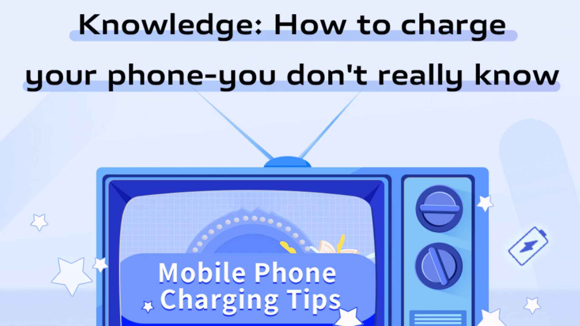 Illustration about mobile phone charging tips with a TV-style graphic.