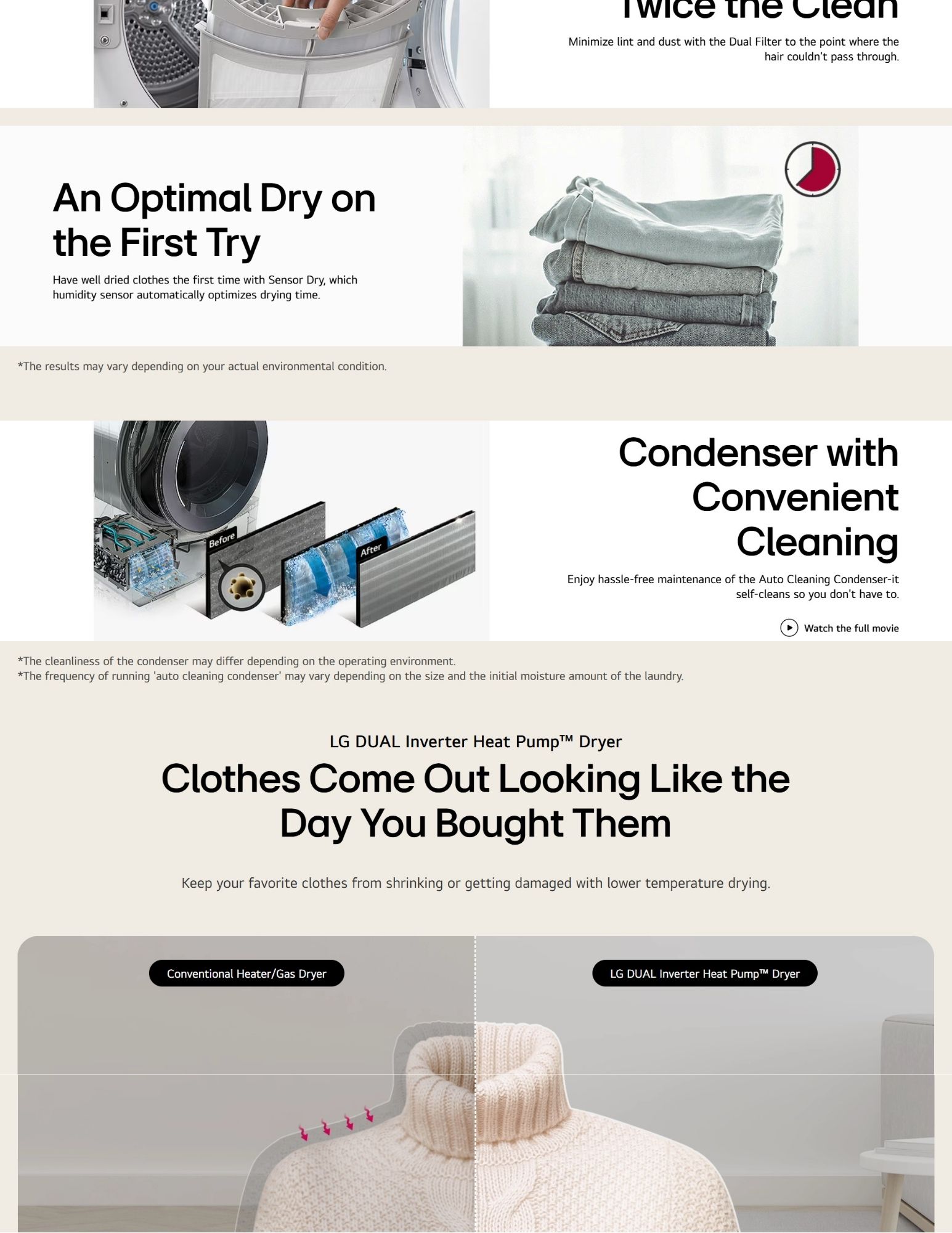 LG heat pump dryer ensures optimal drying on first try