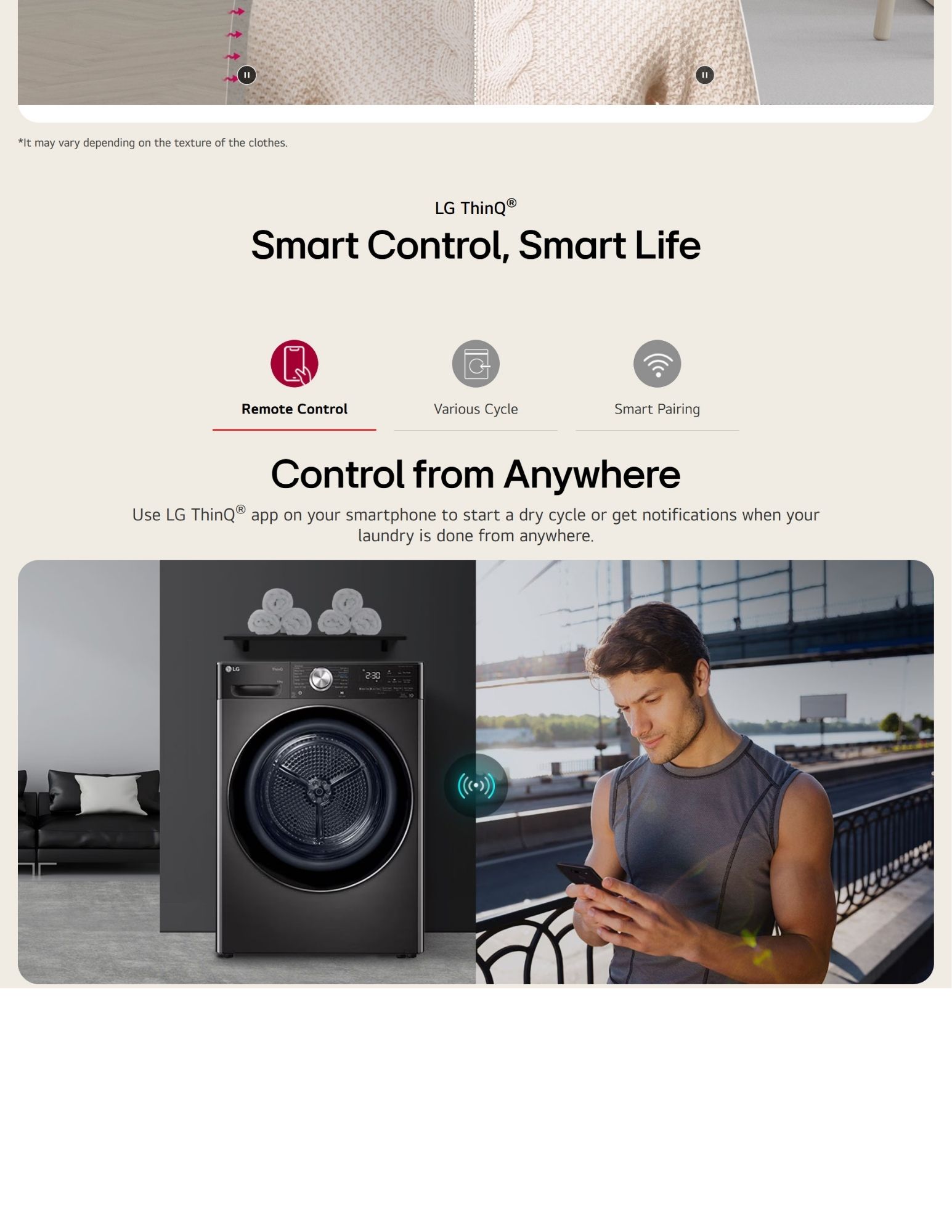 LG ThinQ smart dryer control from anywhere