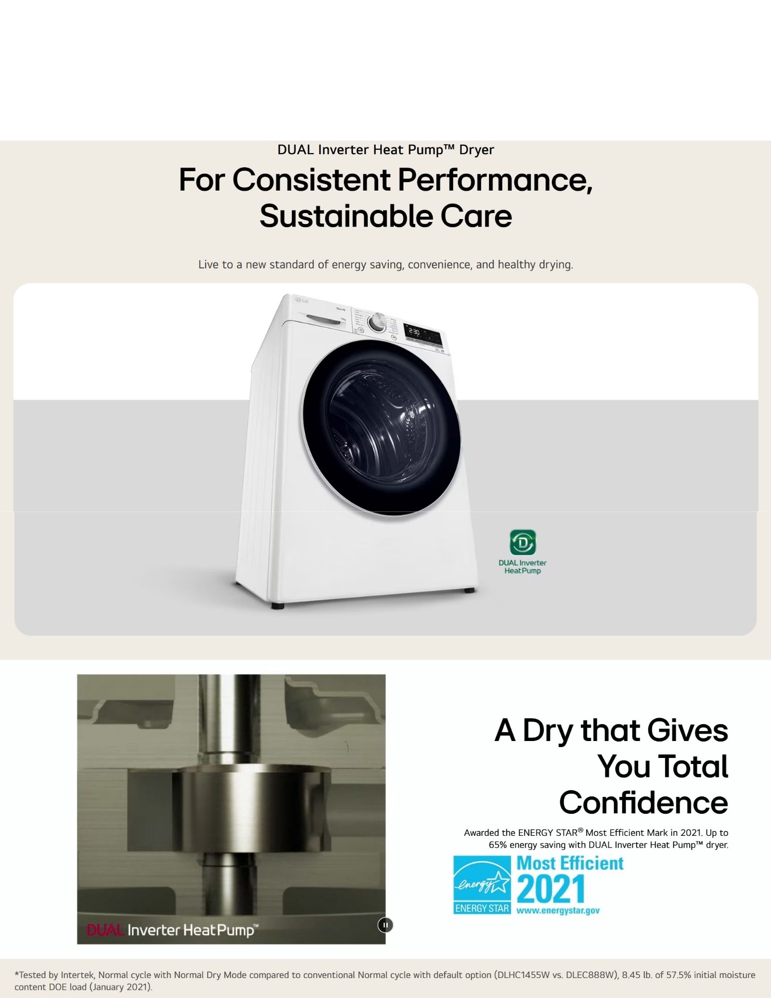 LG Dual Inverter Heat Pump dryer for sustainable care