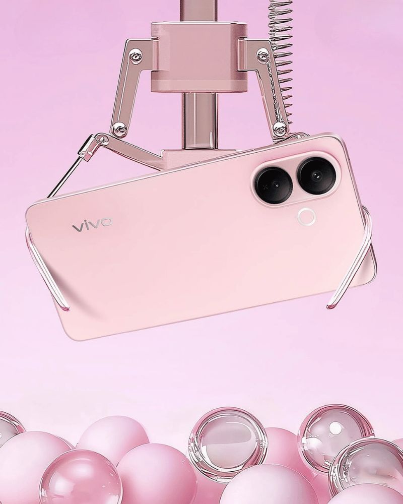 vivo V60 Lite 5G in pink with dual-camera design.