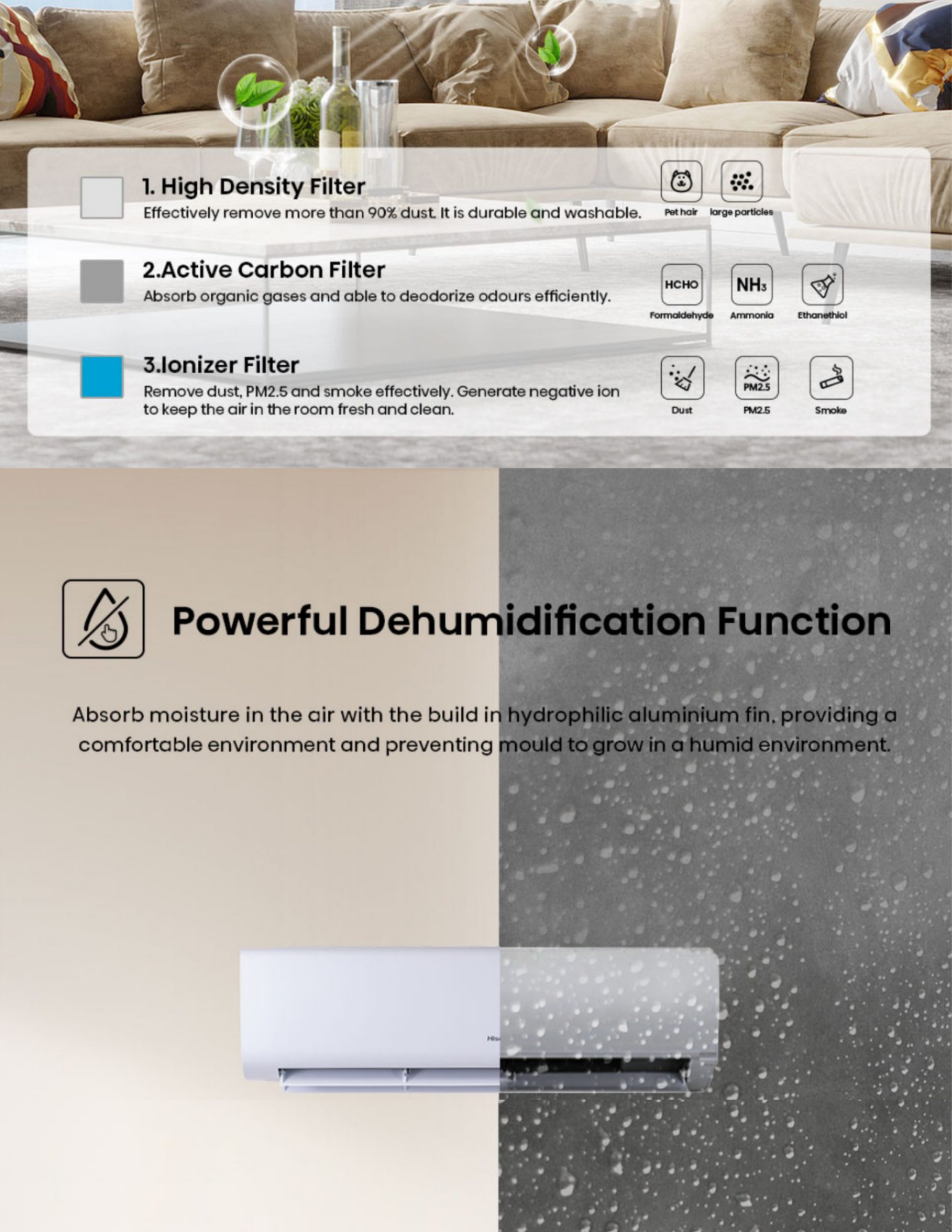 Hisense multiple purification technology clean airflow