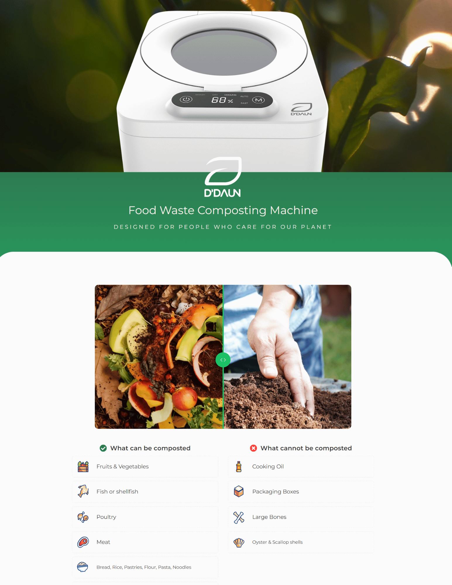 Food Waste Composting Machine Designed for people who care for our planet What can be composted What cannot be composted