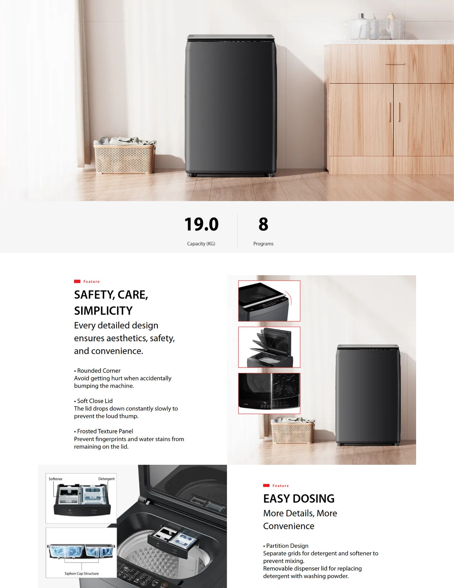 Easy dosing detergent box with removable compartments